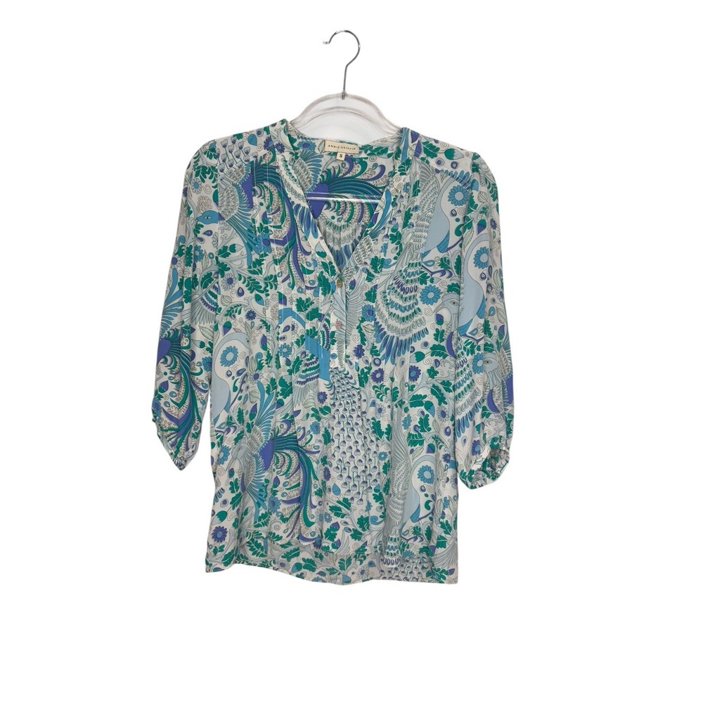 Annie Griffin 100% Silk Blouse Size S Pintuck Pleats Popover Paisley Print Top